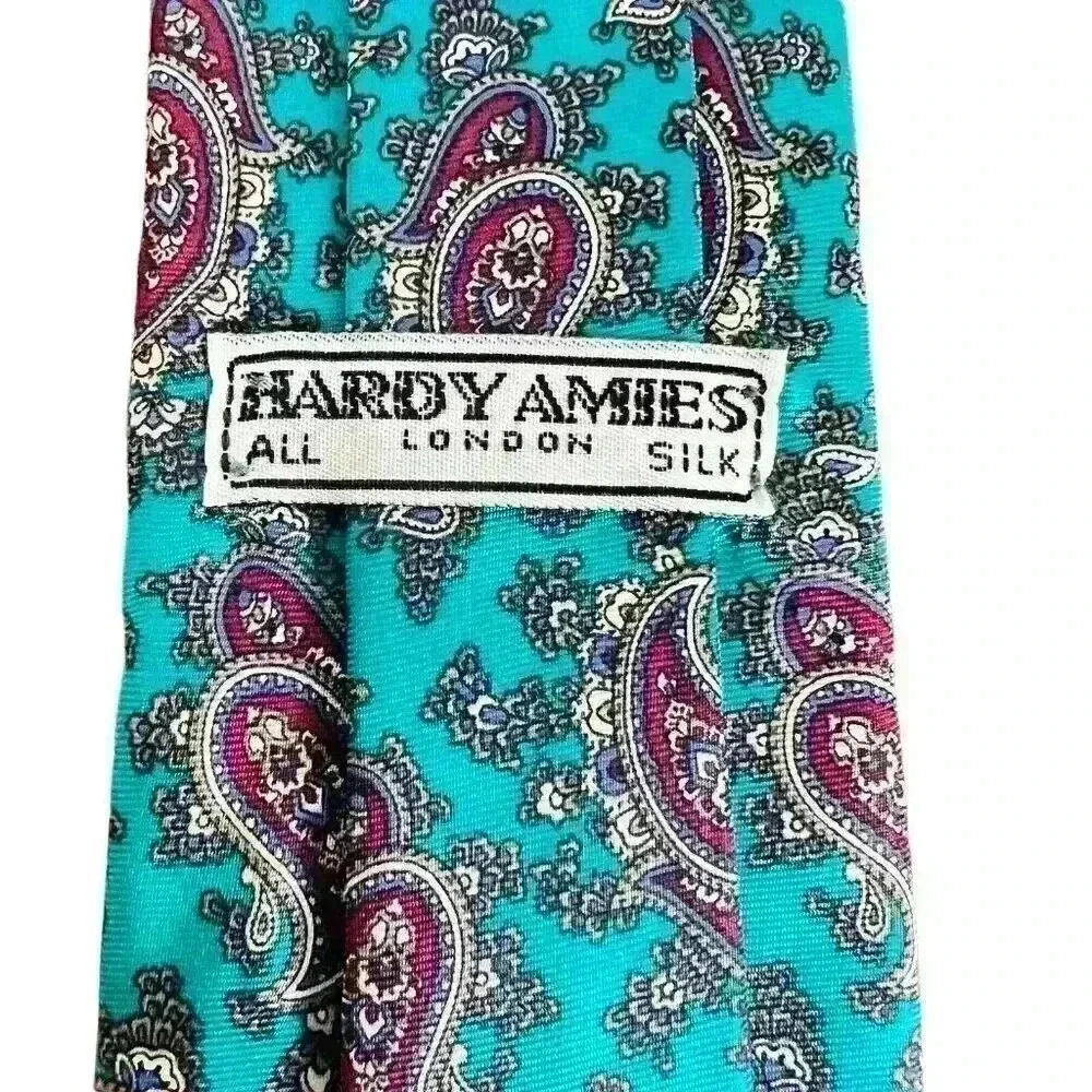 Hardy Amies Green Paisley 100% Silk Tie Necktie‎ 3” Wide - Picture 6 of 6